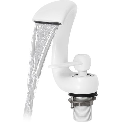 Robinet lavabo cascade, 50 cm, inox/laiton, blanc, monocommande (1/5)