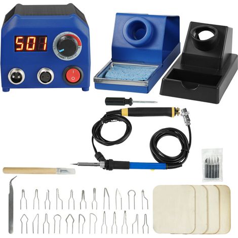 Mophorn Pyrographie-Set, einstellbare Temperatur von 250 bis 700 °C mit Display, zwei Ausgänge mit 2 Pyrographiestiften, 23 Metallspitzen, 5 Vollspitzen und Zubehör (1/5)