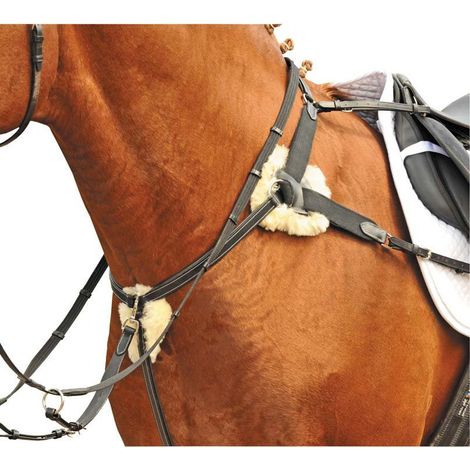 cob, Noir: Pièce de poitrine avec fourchette et martingale amovible en cuir d'excellente qualité (1/3)