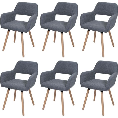 Lot de 6 chaises de salle à manger HWC-A50 II, chaise de cuisine chaise rembourrée, bois tissu/textile bouclé (450g/m²) (1/5)