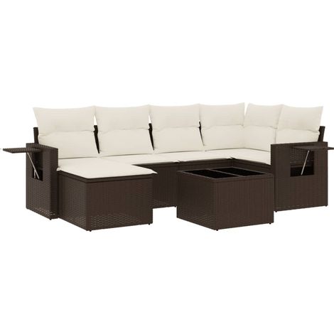 Maison Exclusive - Salon de jardin avec coussins 7 pcs marron résine tressée (1/3)