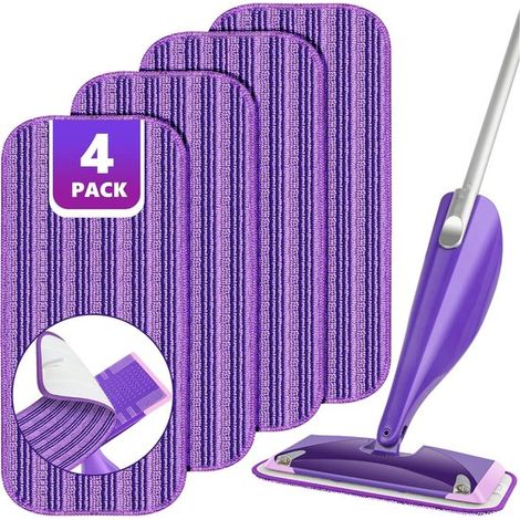 4 Pièces Tampons de Serpillière en Microfibre Réutilisables Violets pour Swiffer WetJet - Tampons de Serpillère Lavables 30×14 cm - Chiffons de Nettoyage de Sol pour Bois, Carrelage et Marbre (1/5)