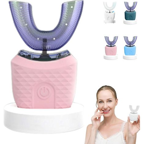 Brosse à dents électrique en forme de U à 360° – 3 modes de nettoyage pour une hygiène dentaire efficace, étanche IPX7, nettoyeur de dents ultrasonique automatique rose-AquaForge (1/5)