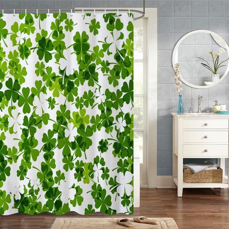 140x180cm Printemps Plante Rideau De Douche Décor Naturel de Luxuriant Trèfle À Quatre Feuilles Rideau De Douche pour Salle De Bain Tissu Polyester Imperméable Ensemble avec Crochets (1/4)
