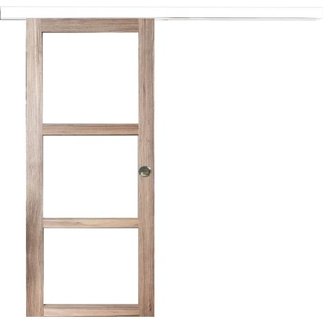 Porta scorrevole Frake in legno Vetro trasparente H204 x L73 + binario alluminio bianco e 2 gusci