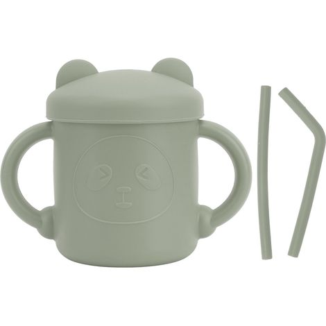 Gobelet d'apprentissage en silicone motif panda, tasse anti-chute avec anses et bec verseur, entraînement bébé, 1 pièce (1/5)