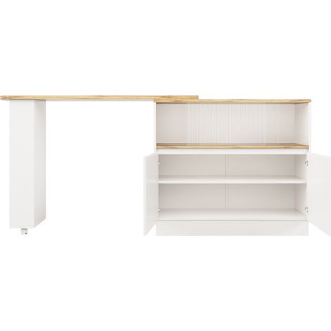 360° drehbare Bar-Kommode aus weißem MDF mit Schiebetüren aus Glas 90 x 45 x 100 cm MODENUIT (1/5)