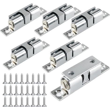 6 Pièces Loqueteau à Double Bille Rouleau Loqueteau Fermeture Loquet de Porte à Rouleaux Doubles Loqueteau à Billes avec Vis pour Meubles Placards (1/3)