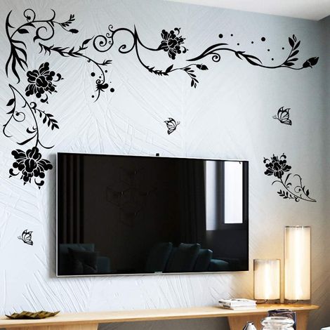 BEBUSINGOTO Fleur Vigne Sticker Mural Noir Fleur Sticker Mural Papillon Fleur Décoration Murale Amovible Vinyle DIY Maison Mur Art Autocollant Chambre Salon Canapé Fond TV Décoration Murale (1/5)