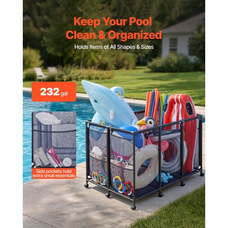Panier Rangement pour Flotteurs Piscine 125x84x84 cm Bac Stockage pour Bouées Piscine en Maille Organisateur à Roulettes pour Jouet… (1/5)