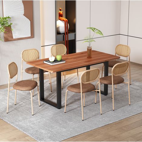 Conjunto 6 sillas comedor ratán y PU marrón OKMYHOME (1/5)