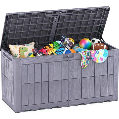 COSTWAY Coffre de Rangement Exterieur en PP 390L, Grand Conteneur de Jardin avec Couvercle Poignée Intégrée Verrouillable, pour 2 Personnes pour Terrasse Balcon, Charge 140 kg (Marron) (1/5)