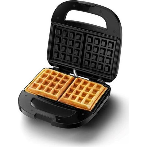 1 gaufrier 750 W, plaques antiadhésives, rangement cordon intégré, idéal petit-déjeuner famille ou brunch