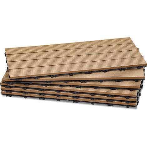 TolleTour Set di 42 piastrelle per decking in WPC, 4 listelli, 7 m², 30 x 60 cm, Teak, piastrelle in legno composito ad incastro