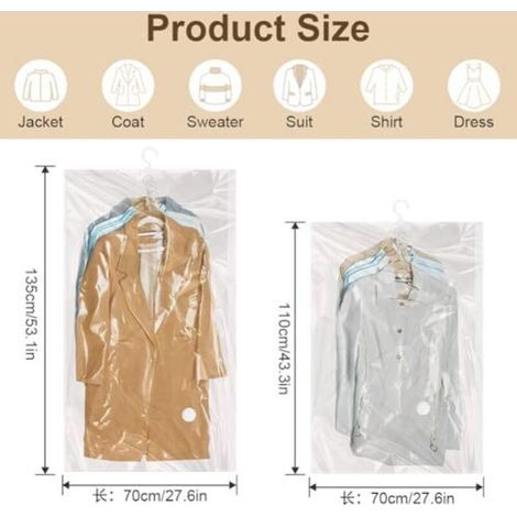 Sac Sous Vide Vetement Aspirateur avec Pompe électrique, Lot de 4 Sacs de Rangement Suspendu pour Vêtements Sous Vide,Rangements Vêtements pour Placards et Penderie,Transparent Réutil (1/4)