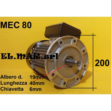 0,75 HP 0,55 KW Mec 80 1400 Giri Motore Elettrico Monofase 4 Poli  B5 Flangiato - Interruttore Luminoso