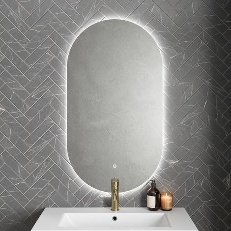 Oval LED Bathroom Mirror Backlit Touch Demister Pad Mains Powered 550x100mm (1/5)