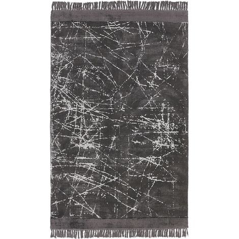 Tappeto moderno in viscosa con frange 160 x 230 cm grigio scuro Hanli