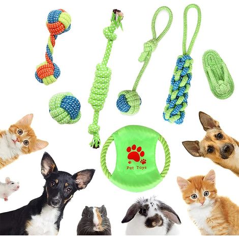 7 Pieces Rope Dog Toy, Interactive Puppy Toy, Puppy Dog Toys, Durable Chew Rope Toys, Rope and Ball Chew Toy Set, for Puppies, Medium and Large Dogs (1/5)