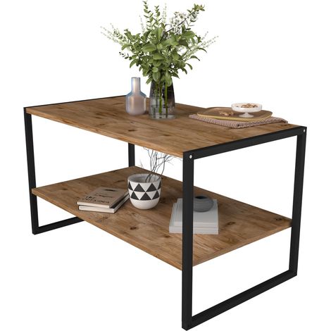 Mesa auxiliar de madera VCM  Mesa de centro en estilo industrial simple  Dimensiones aprox. AL. 50 x AN. 90 x P. 50 cm  Mesa de salón  Mesa de centro - Insasi L (roble de miel) (1/2)