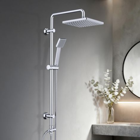 Colonne de douche Inox sans Robinetterie Thermostatique, Système Pluie pour Cabine Baignoire avec Barre Réglable Hauteur et Tête de Douche 20x20 cm Chromé (1/5)