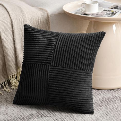 Lot de 1 Boho Housse de Coussin 35x35 Noir,à Motif Croisé Decoration Housses de Coussin en Velours Côtelé,Douillet Taie d'oreiller Housse Coussin Moderne pour Canapé Chambre Chaise Lit