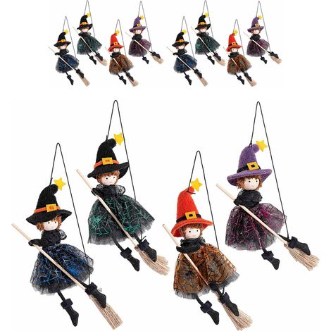 Set 8 befane da appendere con abito ragnatela e cappello con stella decorazioni in 4 colori (1/3)