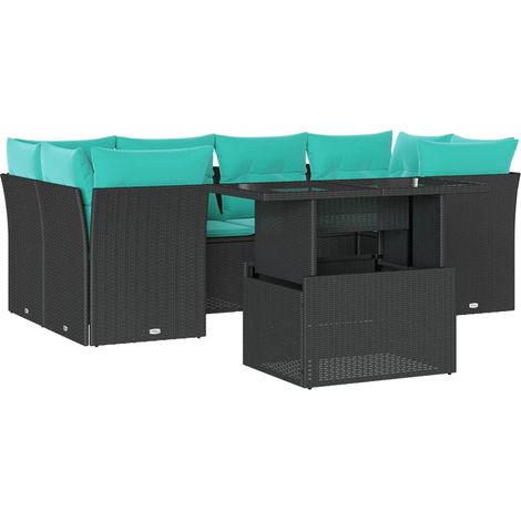 7-teiliges Gartensofa-Set mit Kissen, schwarzes Polyrattan vidaXL (1/5)
