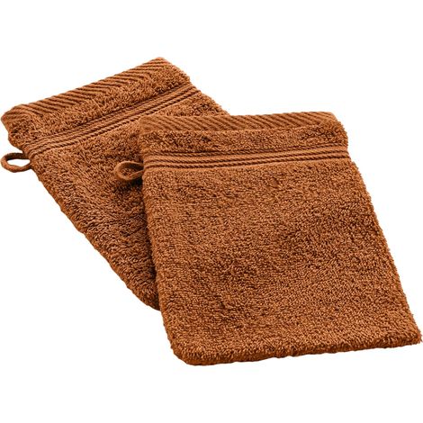 Lot de 2 gants de toilette 15 x 21 cm Tendresse caramel (1/4)