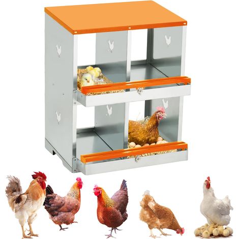 Niche à ponte 4 places en métal galvanisé – Poulailler durable, œufs protégés et nettoyage facile, Double couche, Orange (1/5)