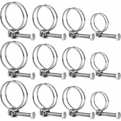 YMYNY Schlauchschellen aus Edelstahl 304, 12er-Pack – verstellbare Doppelgrößen (20 mm, 25 mm, 35 mm, 40 mm) für den Einsatz im Wasser-, Automobil- und Gartenbereich (1/4)