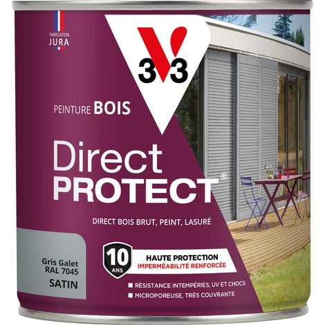 Peinture bois extérieur Direct Protect® V33 Gris galet Satin 0,5L