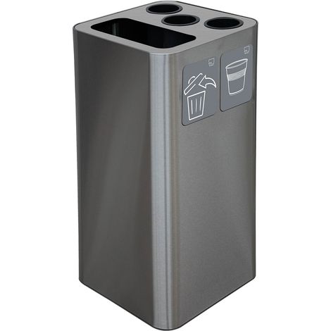 Pattumiera a Bidone da 100 L 38,3x38,3x82,5 cm 3 Scomparti Tubolari e 1 Scomparto Gettacarta in Acciaio Inox Satinato