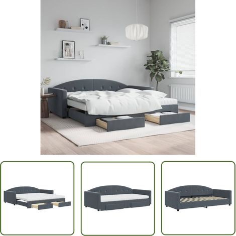 vidaXL Tagesbett Ausziehbar mit Schubladen Dunkelgrau 100x200 cm Samt (1/5)