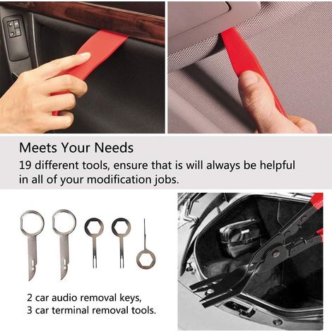Ensemble d'outils de retrait de garniture de voiture 19 PCS, outils de retrait de panneau de porte automatique avec pince à clip de fixation, panneau de voiture en nylon Dash Audio Radio Removal Insta (1/4)