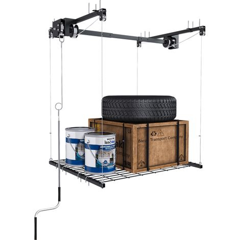 Estantería de techo para garaje con manivela 120 x 120 cm acero negro 113 kg MODENUIT (1/5)