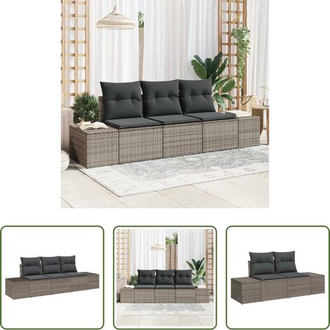 vidaXL Poly-Rattan - Sofa Set mit Kissen 3 pcs Grau Poly-Rattan (1/5)