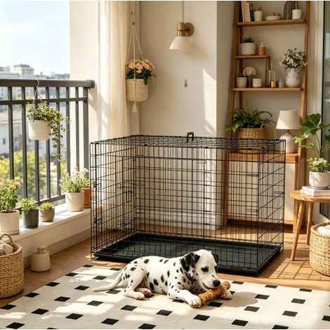 Jaula plegable para perros de metal con bandeja extraíble, negra, 121 x 77 x 82 cm (1/5)
