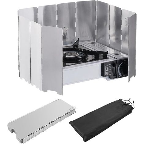 Paravientos para hornilla de gas/cocina de camping con 12 listones,paravientos ligero y plegable de aluminio,para hornilla de gas de camping (1/5)