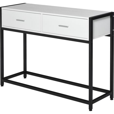 Console moderne avec 2 tiroirs et pieds réglables pour salon, 120 x 34 x 81 cm, noir et blanc