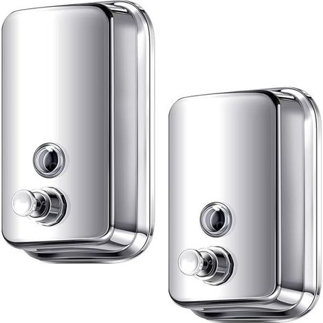 Set of 2 wall-mounted commercial soap dispensers in 304 stainless steel for bathroom and kitchen, 500 ml and 1000 ml