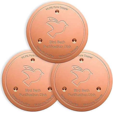 Lot de 3 disques de nettoyage en cuivre cuivre pur à 999 % avec support triple point stable pour l'entretien physique des bains d'oiseaux. (1/4)