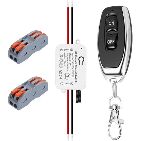 Kabelloses Wandschalter-Set, 1 Sender mit Kabel und 1 Empfänger mit Klemmen, 30 m Reichweite, kabellos, 2300 W, 230 V, weiß, keine Verkabelung erforderlich (1/5)