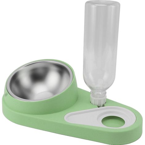 Distributeur automatique d'eau et de nourriture pour animaux de compagnie, anti-déversement, design surélevé 2 en 1, pour chats et chiens. Vert (1/5)