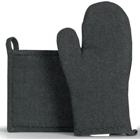 Set de Gant de Cuisine et Manique Noir en Coton Recyclé avec Effet Jean 15 x 30 cm - PANGIVO (1/5)