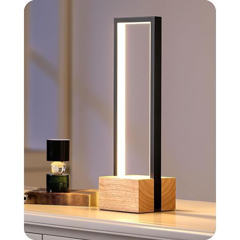 Lampe de Chevet LED en Bois, Contrôle Tactile, Dimmable en Continu, 3 Températures de Couleur, Lampe de Table Design Moderne