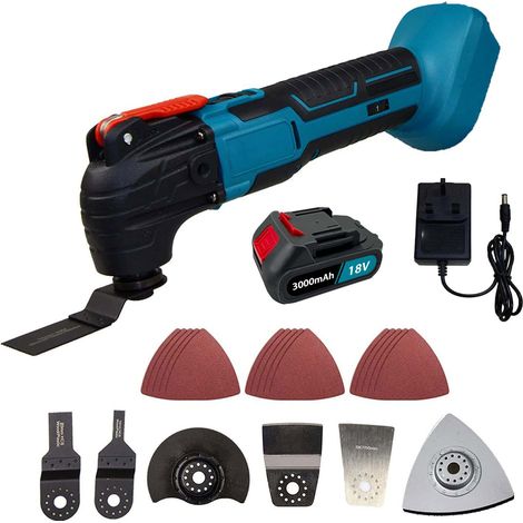 Akku-oszillierendes Multi-Werkzeug, 18V bürstenlose Multifunktionswerkzeuge 6 verschiedene Geschwindigkeit, 22 Zubehör Set (1X 3.0Ah Batterien und Ladegerät) kompatibel mit Makita Batterie,