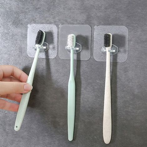 4PCS Support de Brosse à Dents, Support Mural Porte-Brosse à Dents Transparent,Réutilisable Porte-Brosse à Dents Transparent Crochets Muraux