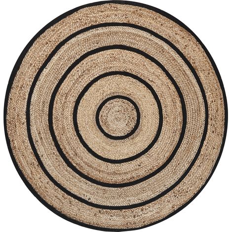 Alfombra beige negro redonda 140 cm estilo boho rústico espiral trenzado de algodón y yute Bukse