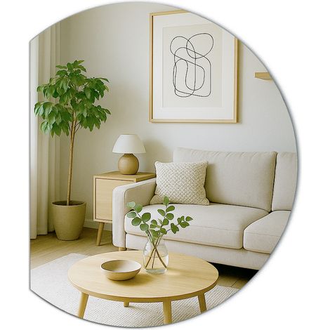 Espejo redondo con laterales biselados, corte premium para sal贸n o recibidor, 90 cm, dise帽o exclusivo y de alta calidad. (1/5)